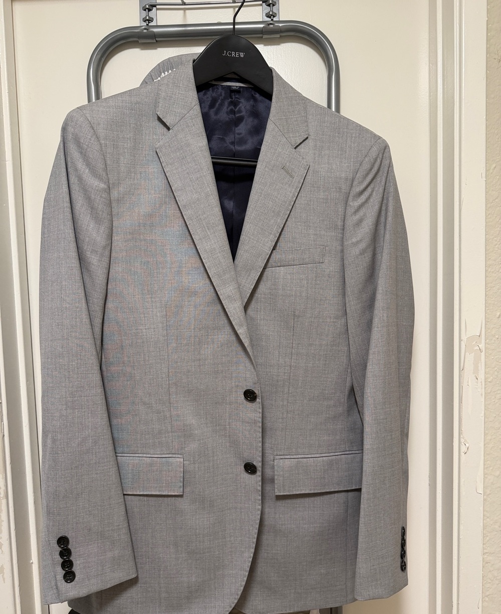 J. Crew Light Gray Men's Two-Button Suit Jacket with Navy Lining